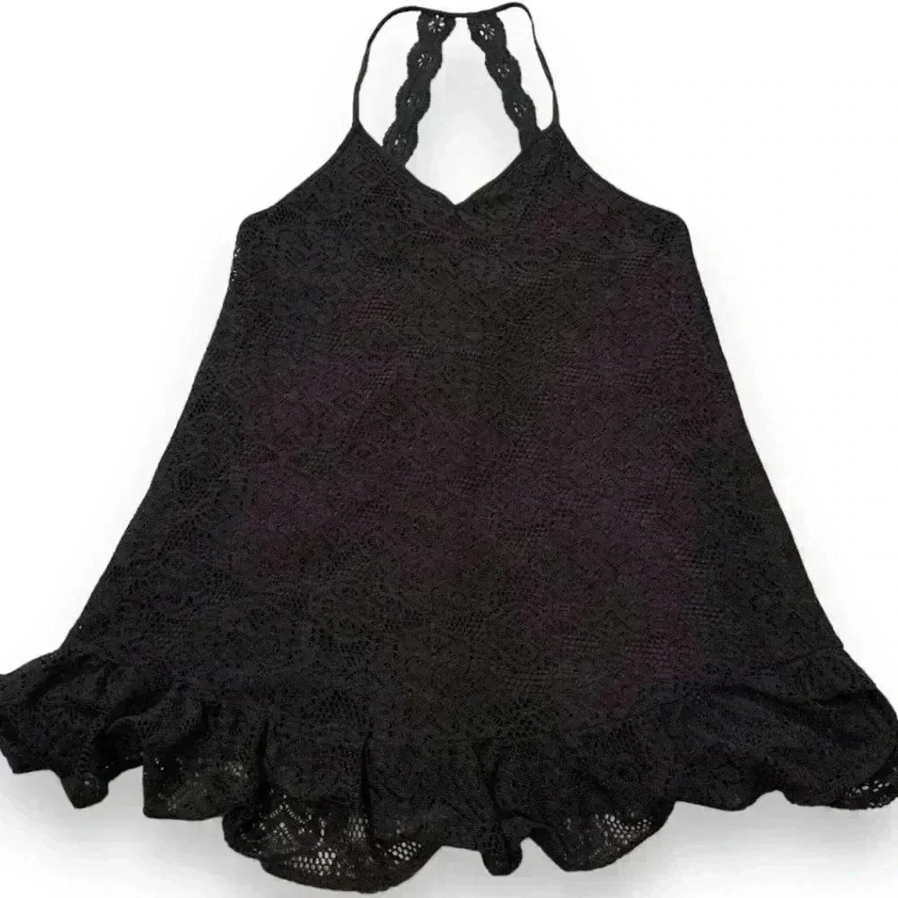 Umgee Women's Medium Black Floral Lace Ruffled Hem Back Detail Sundress - Picture 15 of 16